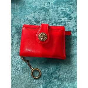 Travelambo Red Vegan Leather Bifold Wallet Sunburst Medallion Keychain Small‎